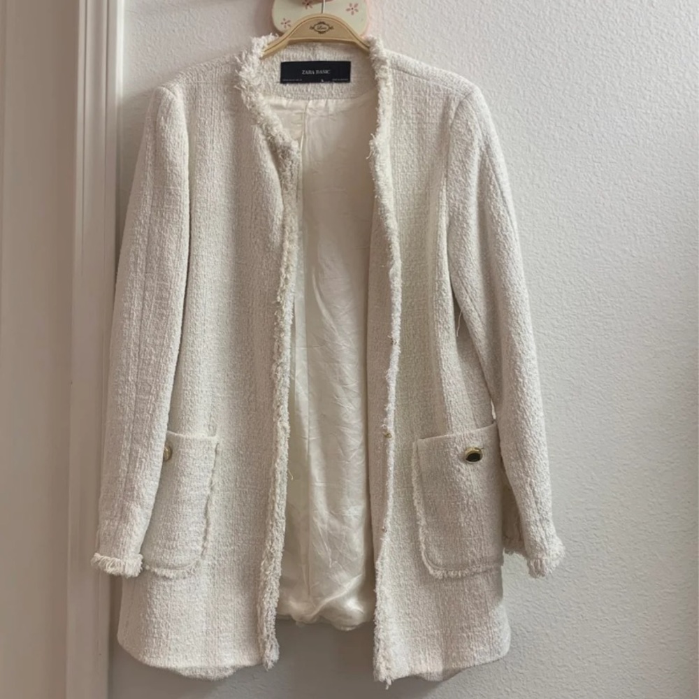 Zara White Tweed Coat